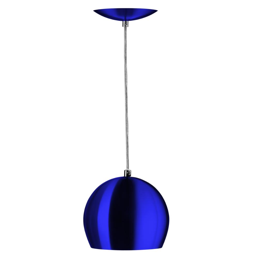 Lustre Pendente Bola Media Alumínio 23cm Azul Metalico