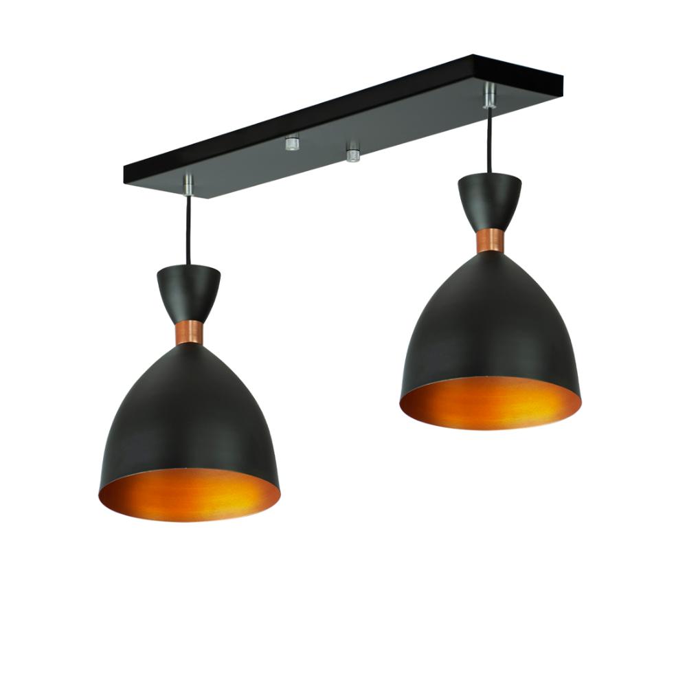 Lustre Pendente Califórnia Duplo Base Retangular Preto
