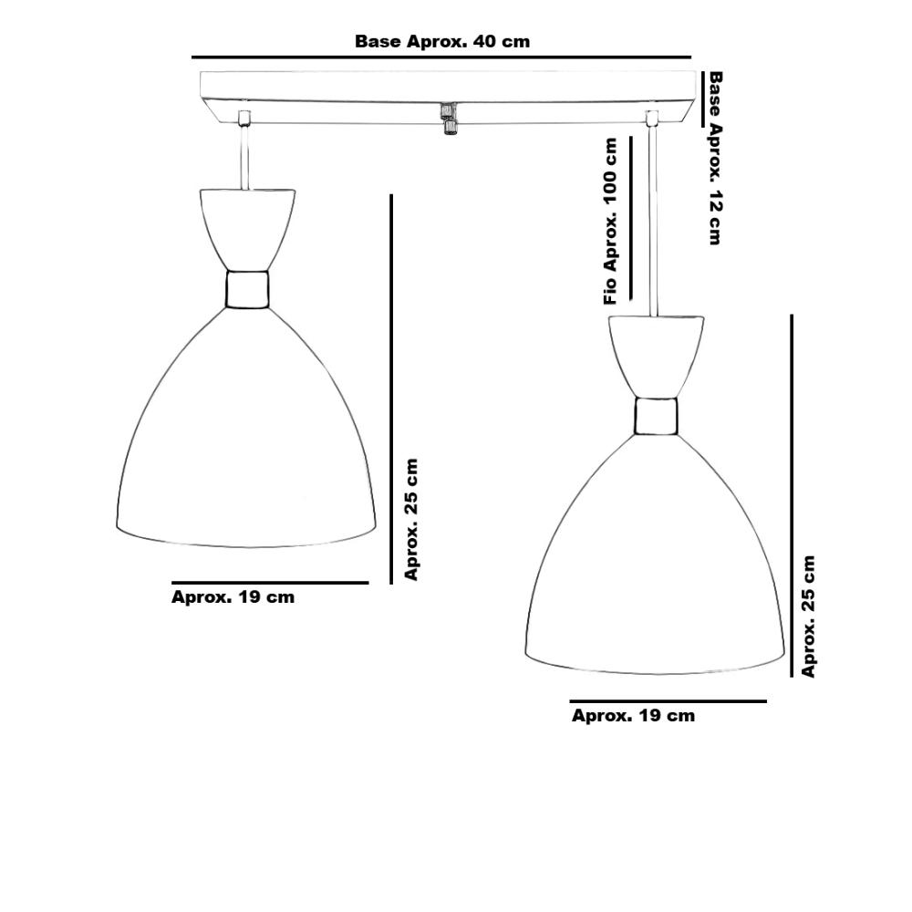 Lustre Pendente Califórnia Duplo Base Retangular Preto
