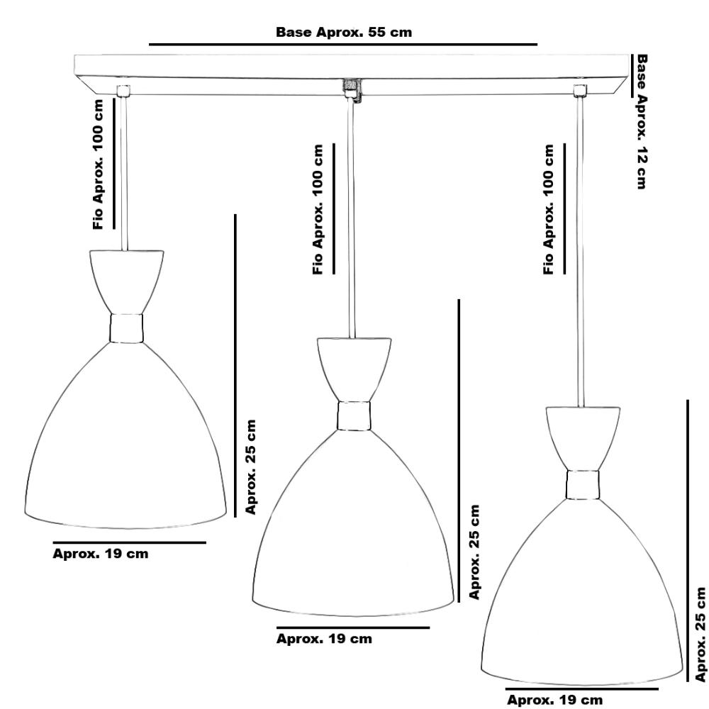Lustre Pendente Califórnia Triplo Base Retangular Branco