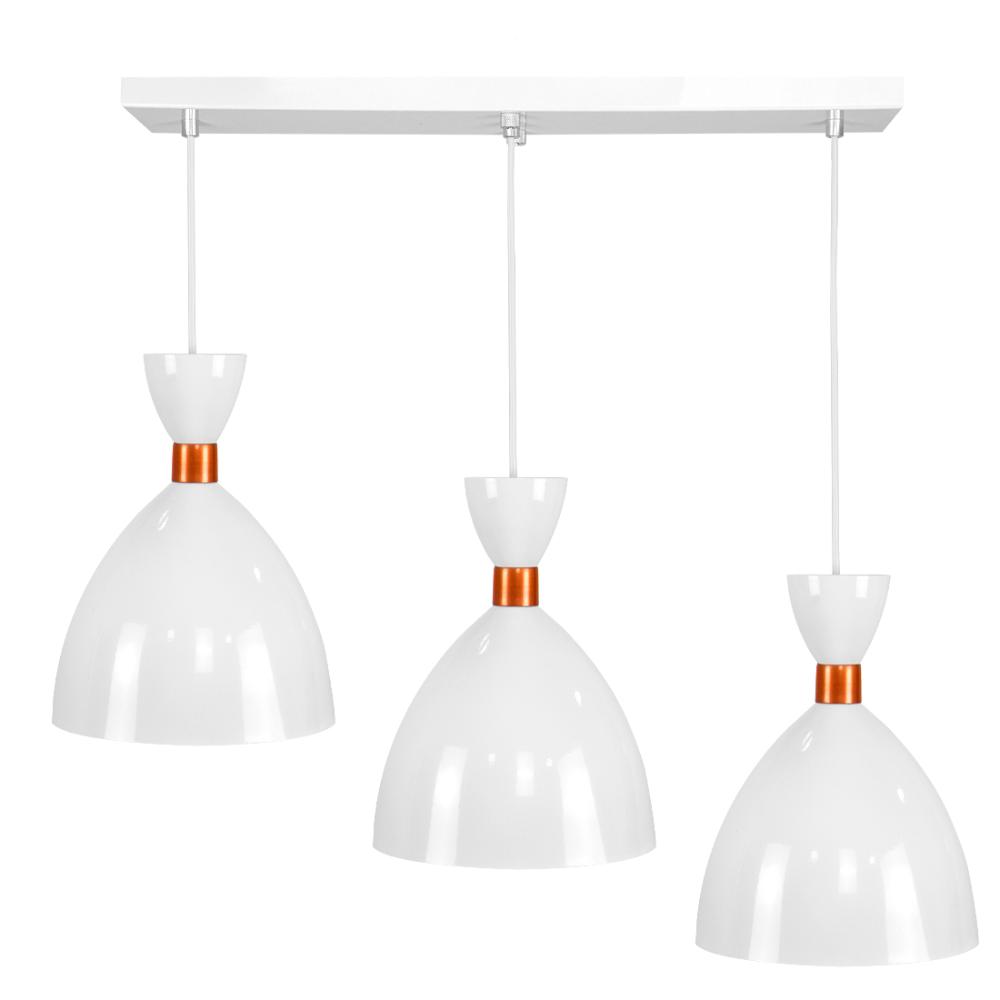 Lustre Pendente Califórnia Triplo Base Retangular Branco