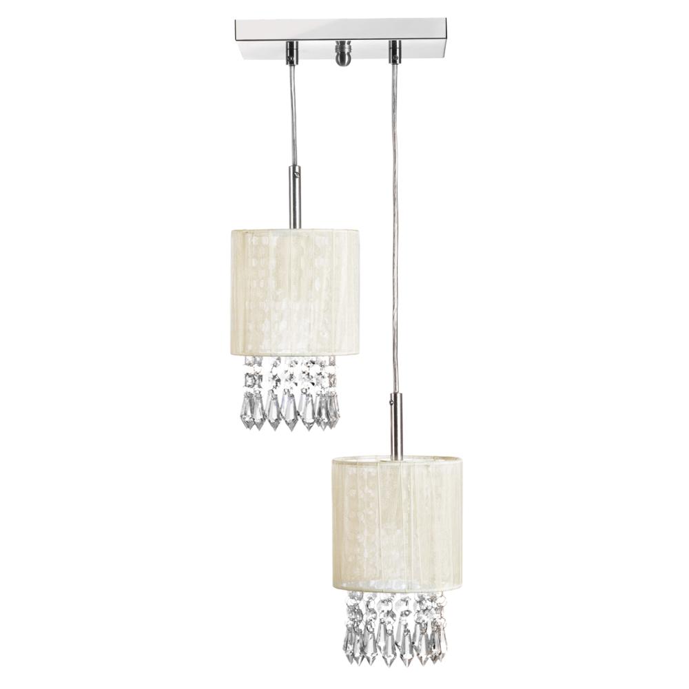 Lustre Pendente Cganza Duplo Redondo Cristal Acrílico Bege