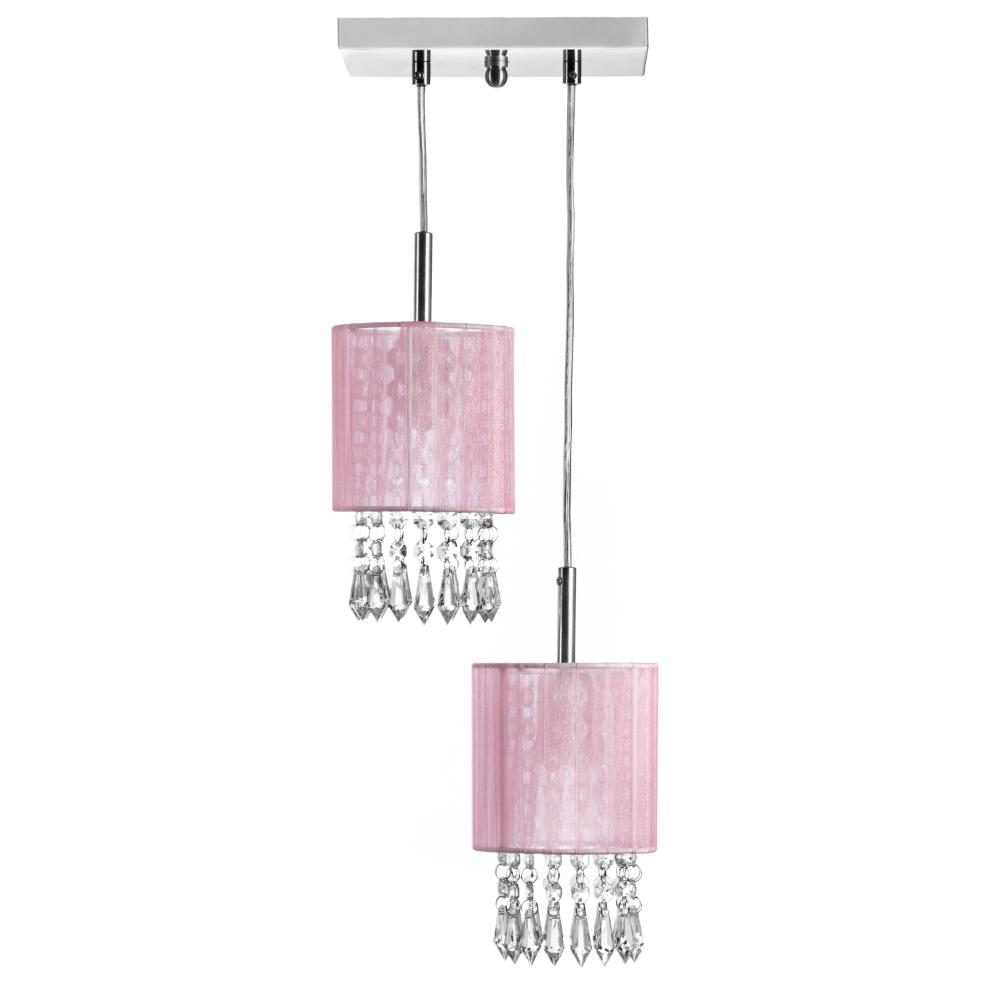 Lustre Pendente Cganza Duplo Redondo Cristal Acrílico Rosa