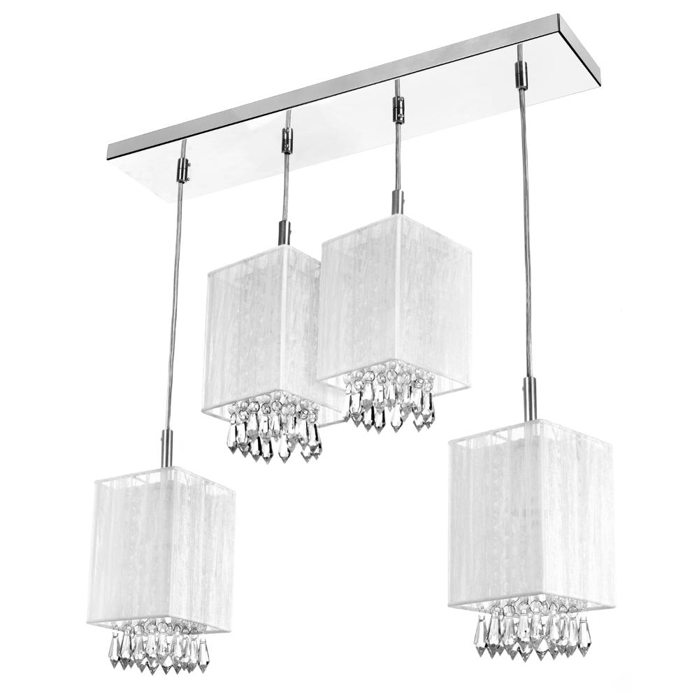 Lustre Pendente Cganza Quadruplo Quadrado Para Sala Branco