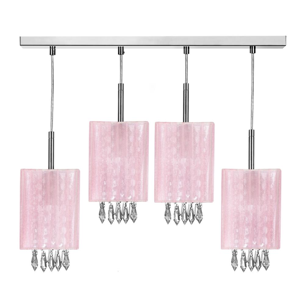 Lustre Pendente Cganza Quadruplo Quadrado Para Sala Rosa