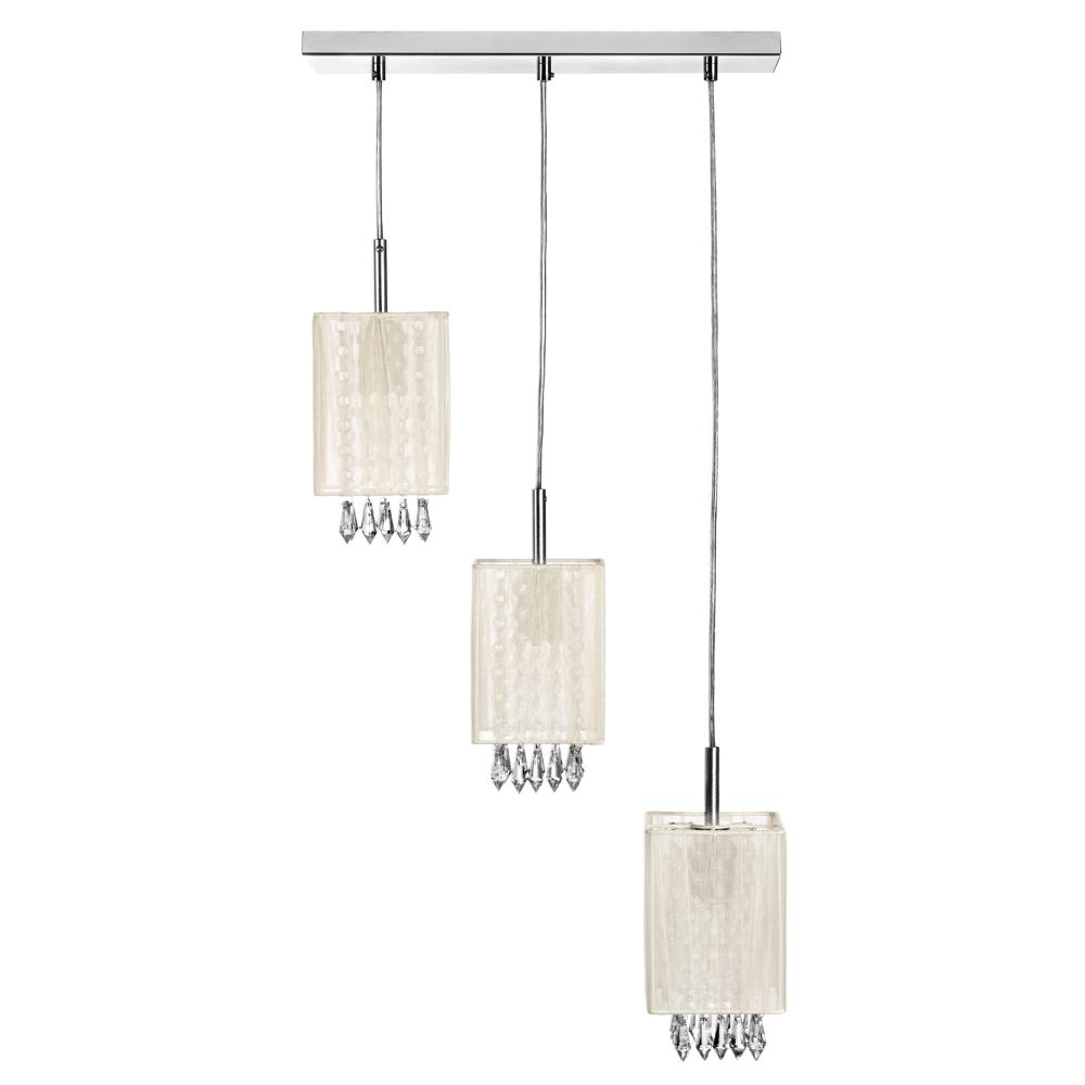 Lustre Pendente Cganza Triplo Quadrado Para Sala Bege