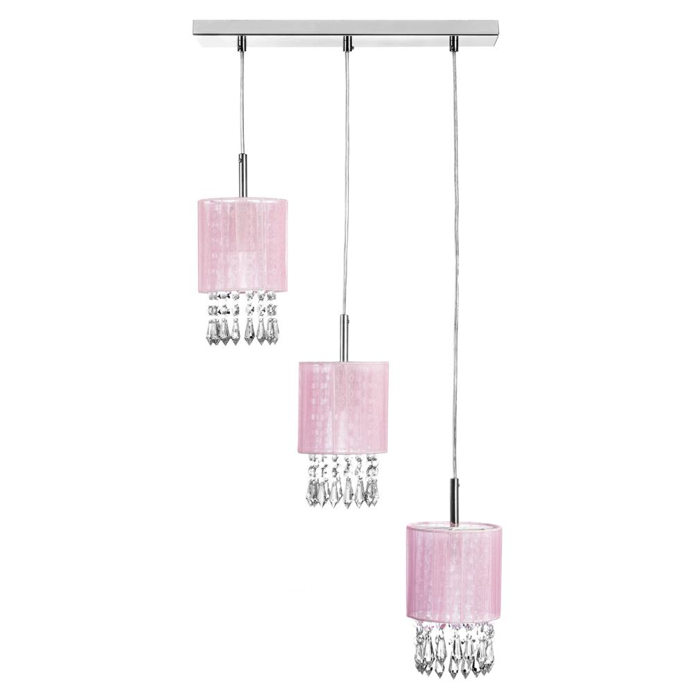 Lustre Pendente Cganza Triplo Redondo Para Sala Rosa