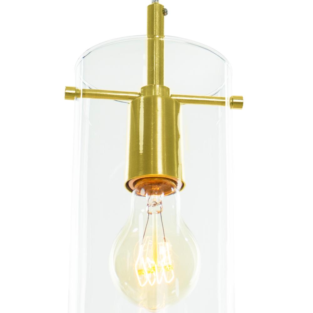 Lustre Pendente Cilindrico Clear Glass Dourado