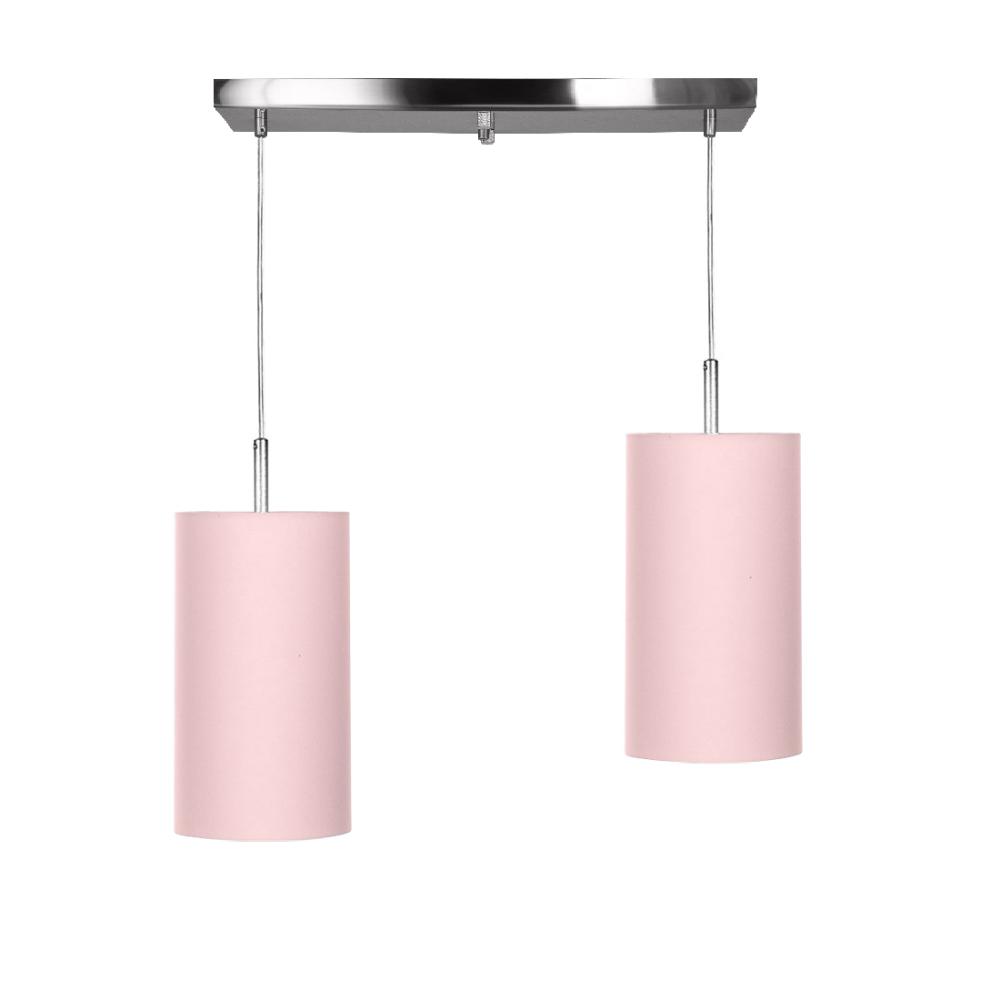 Lustre Pendente Cilindrico Duplo Base Retangular Rosa