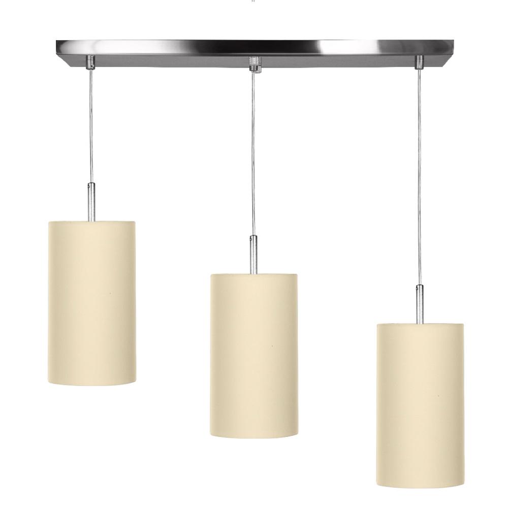 Lustre Pendente Cilindrico Triplo Base Retangular Bege