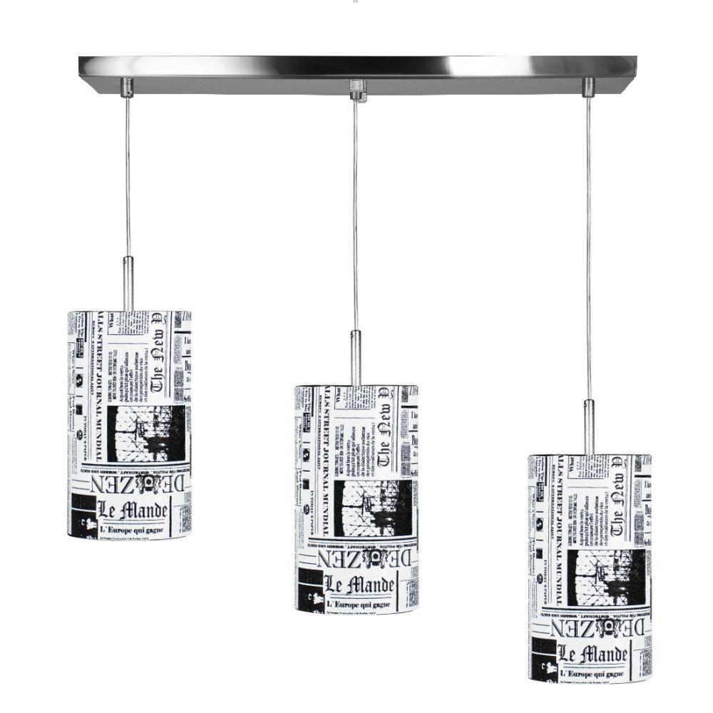 Lustre Pendente Cilindrico Triplo Base Retangular Jornal
