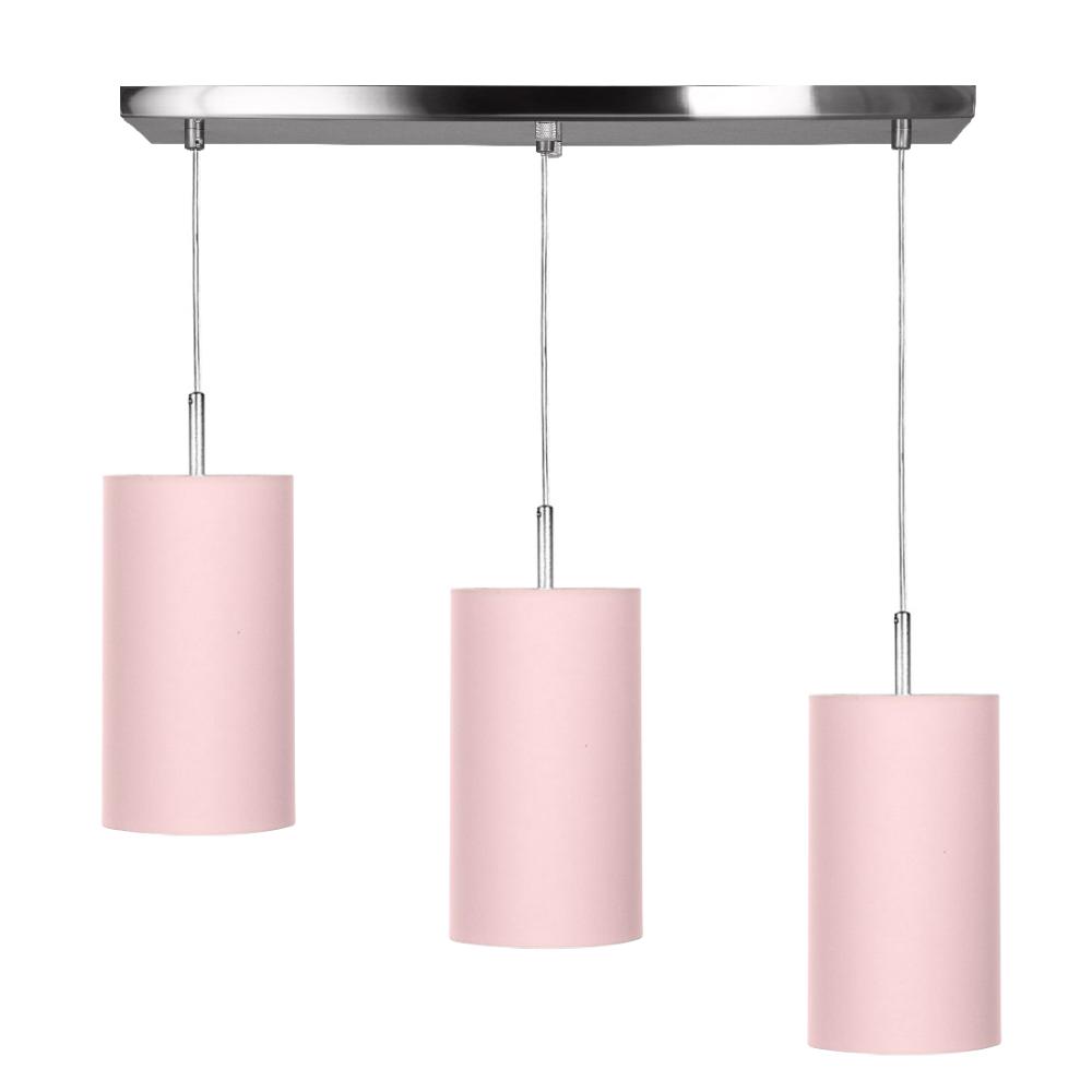 Lustre Pendente Cilindrico Triplo Base Retangular Rosa
