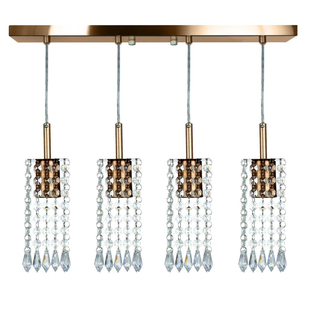 Lustre Pendente Clearcrillic Quadruplo Cristal Acr. Cobre