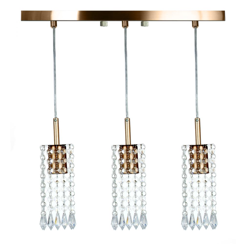 Lustre Pendente Clearcrillic Triplo Cristal Acrílico Cobre