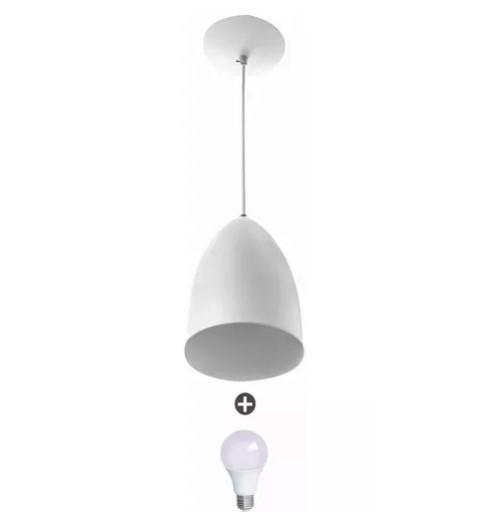 Lustre Pendente Cone Alumínio 20x14cm Branco + Lampada