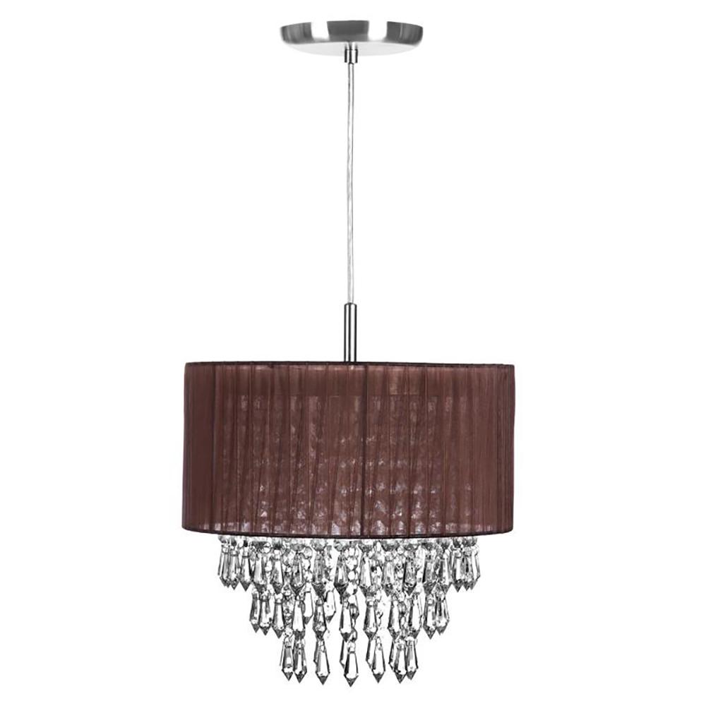 Lustre Pendente De Organza e Cristal Acrílico Manucrillic Marrom