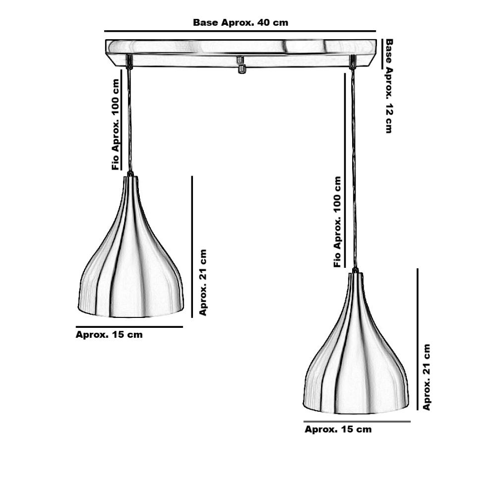 Lustre Pendente Gota Duplo Base Retangular Cobre