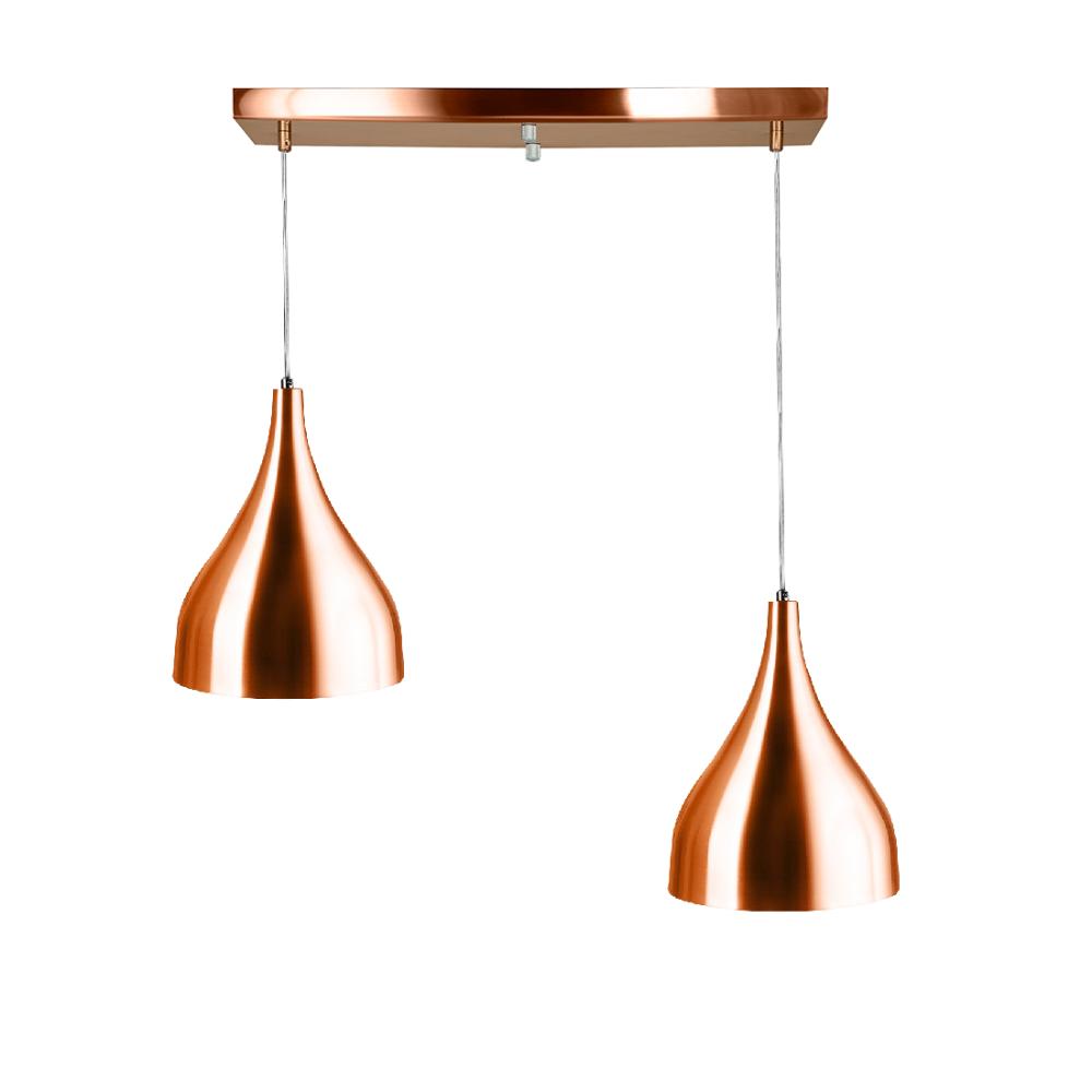 Lustre Pendente Gota Duplo Base Retangular Cobre