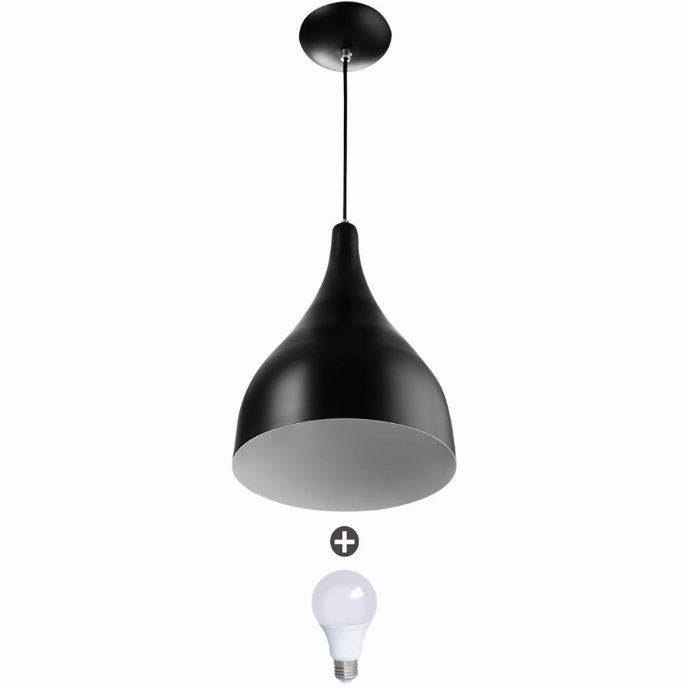 Lustre Pendente Gota Pequena Alumínio 21cm Preto + Lampadas