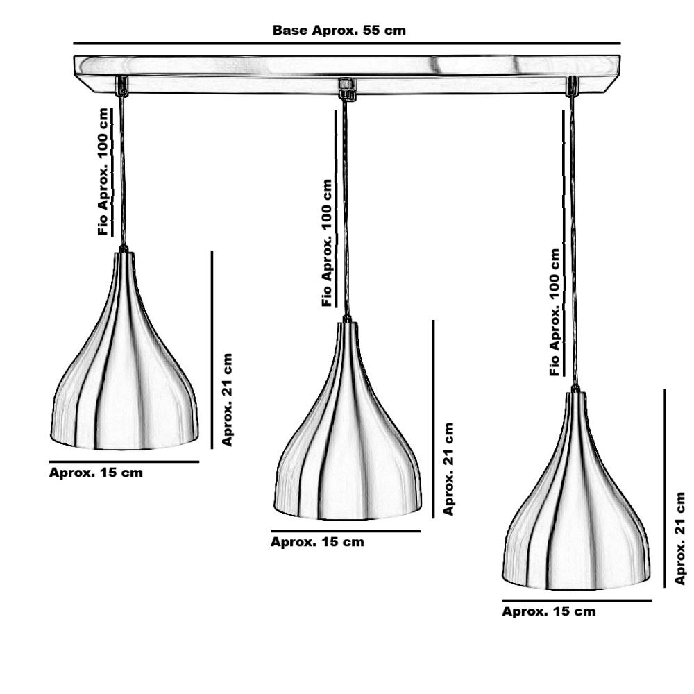 Lustre Pendente Gota Triplo Base Retangular Branco