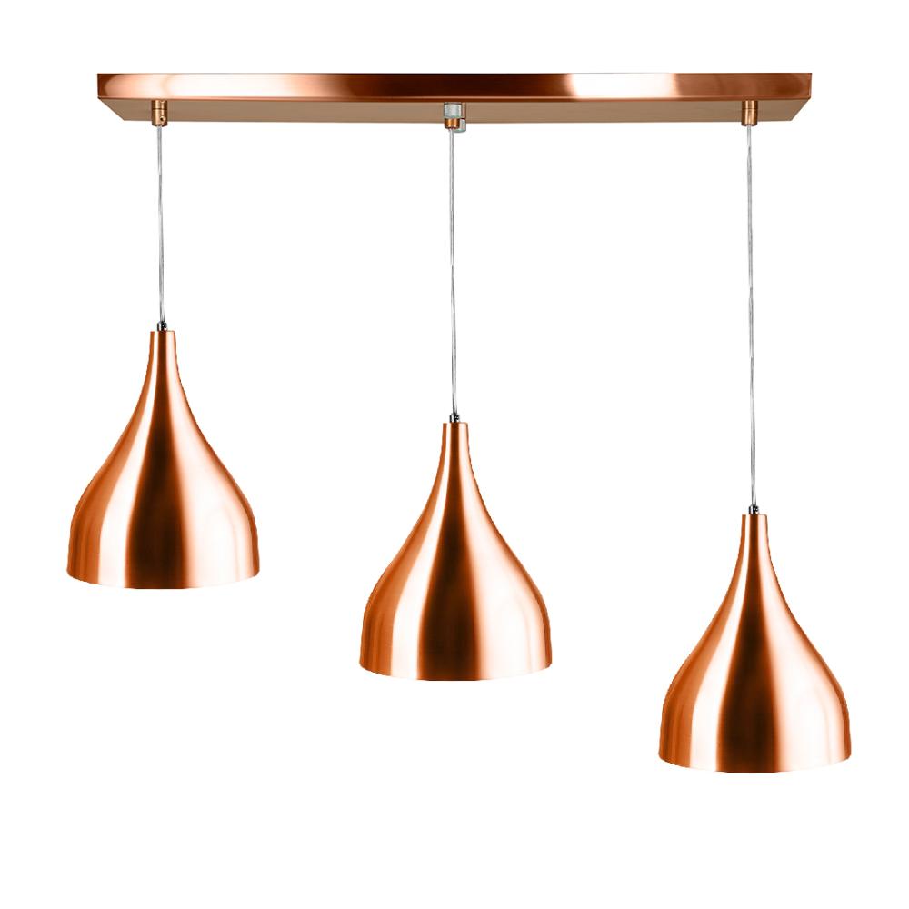 Lustre Pendente Gota Triplo Base Retangular Cobre