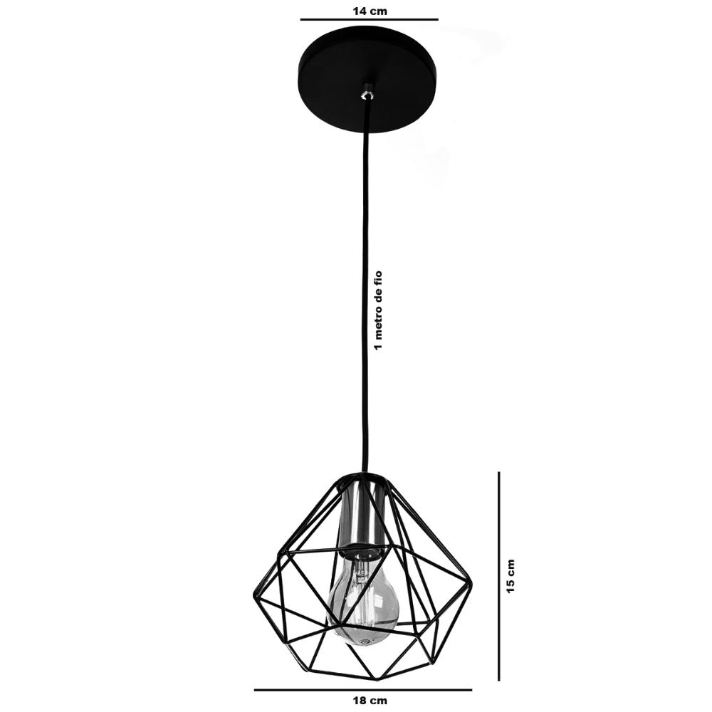 Lustre Pendente Luminária Diamante Aramado Branco