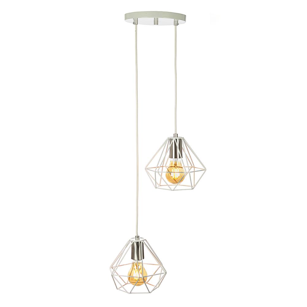 Lustre Pendente Luminária Diamante Aramado Duplo Branco