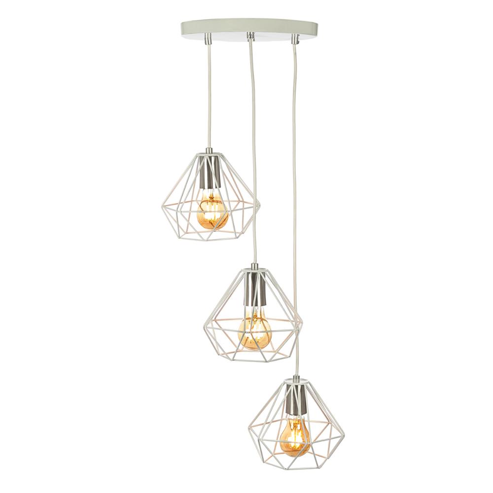 Lustre Pendente Luminária Diamante Aramado Triplo Branco