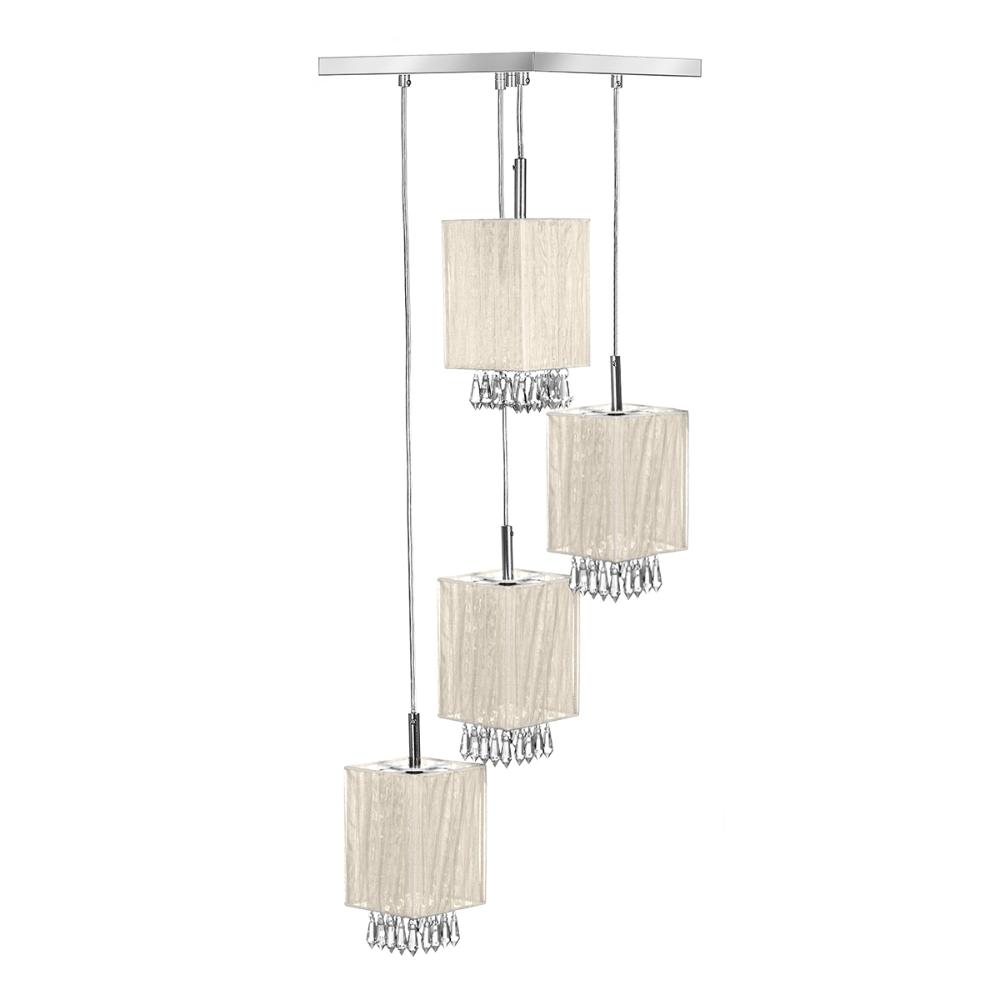 Lustre Pendente Quadclear Organza Quadrado Bege Magnífico