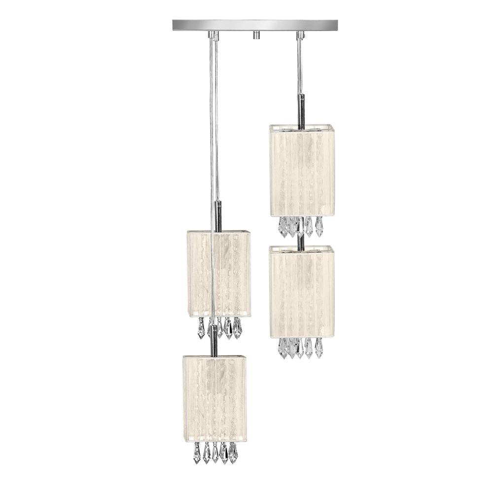 Lustre Pendente Quadclear Organza Quadrado Bege Magnífico