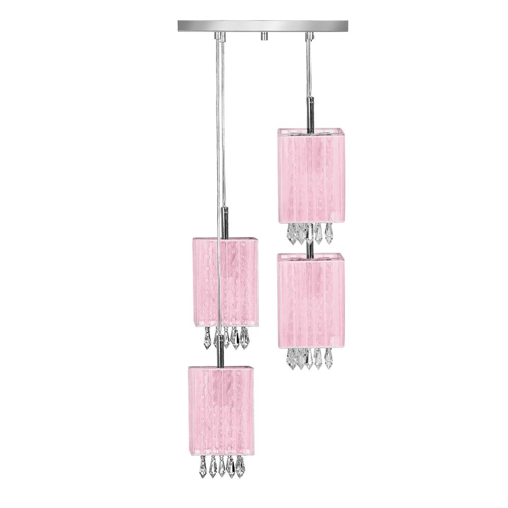 Lustre Pendente Quadclear Organza Quadrado Rosa Magnífico