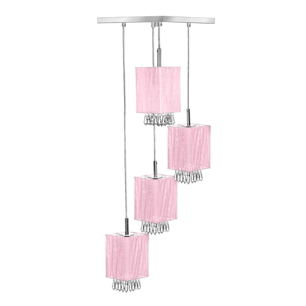 Lustre Pendente Quadclear Organza Quadrado Rosa Magnífico