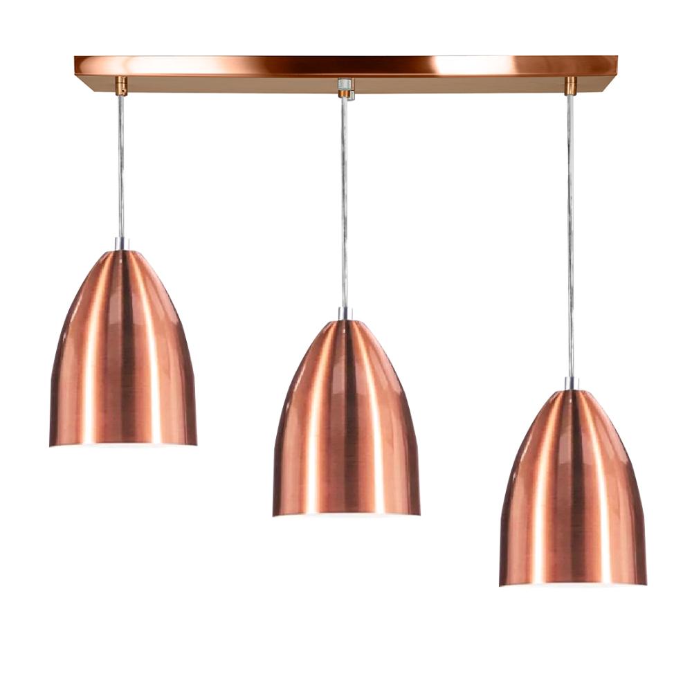 Lustre Pendente Sadan Triplo Base Retangular Cobre