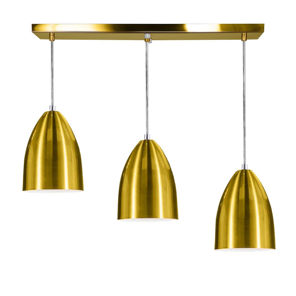 Lustre Pendente Sadan Triplo Base Retangular Dourado