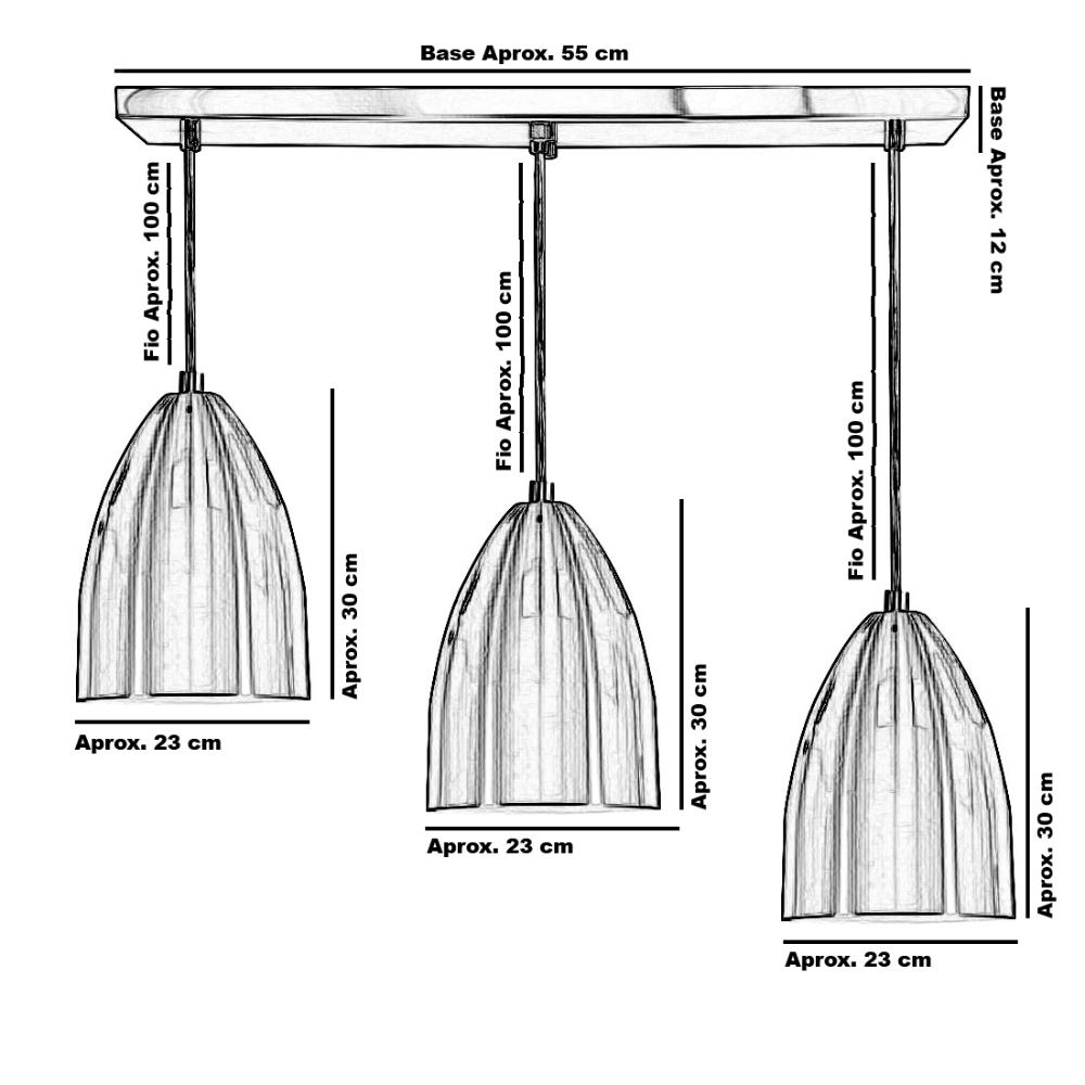 Lustre Pendente Sadan Triplo Base Retangular Preto