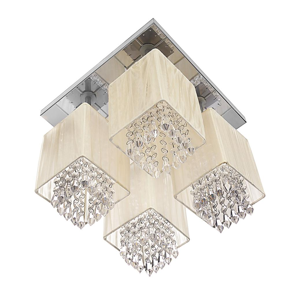 Lustre Plafon Quadclear Organza Quadrado Bege Maravilhoso