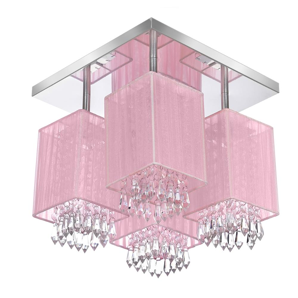 Lustre Plafon Quadclear Organza Quadrado Rosa Maravilhoso