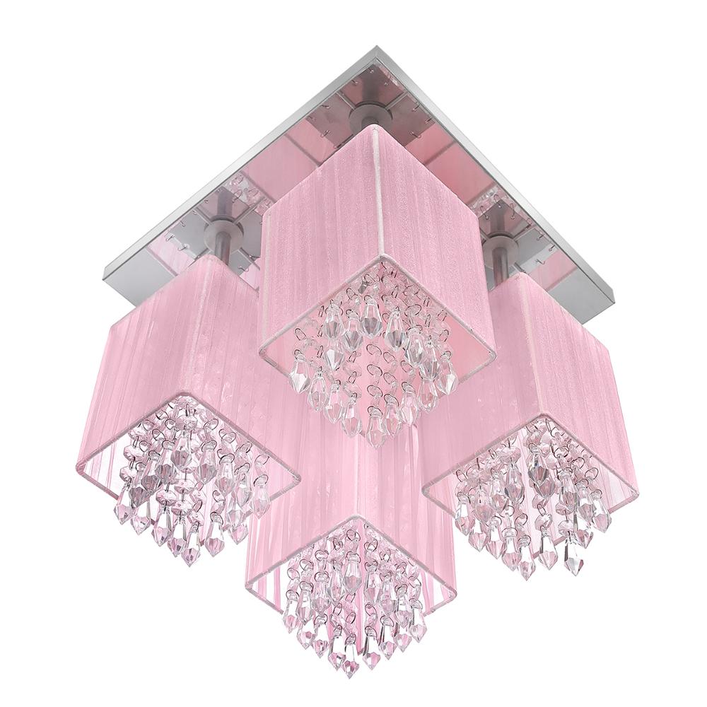 Lustre Plafon Quadclear Organza Quadrado Rosa Maravilhoso