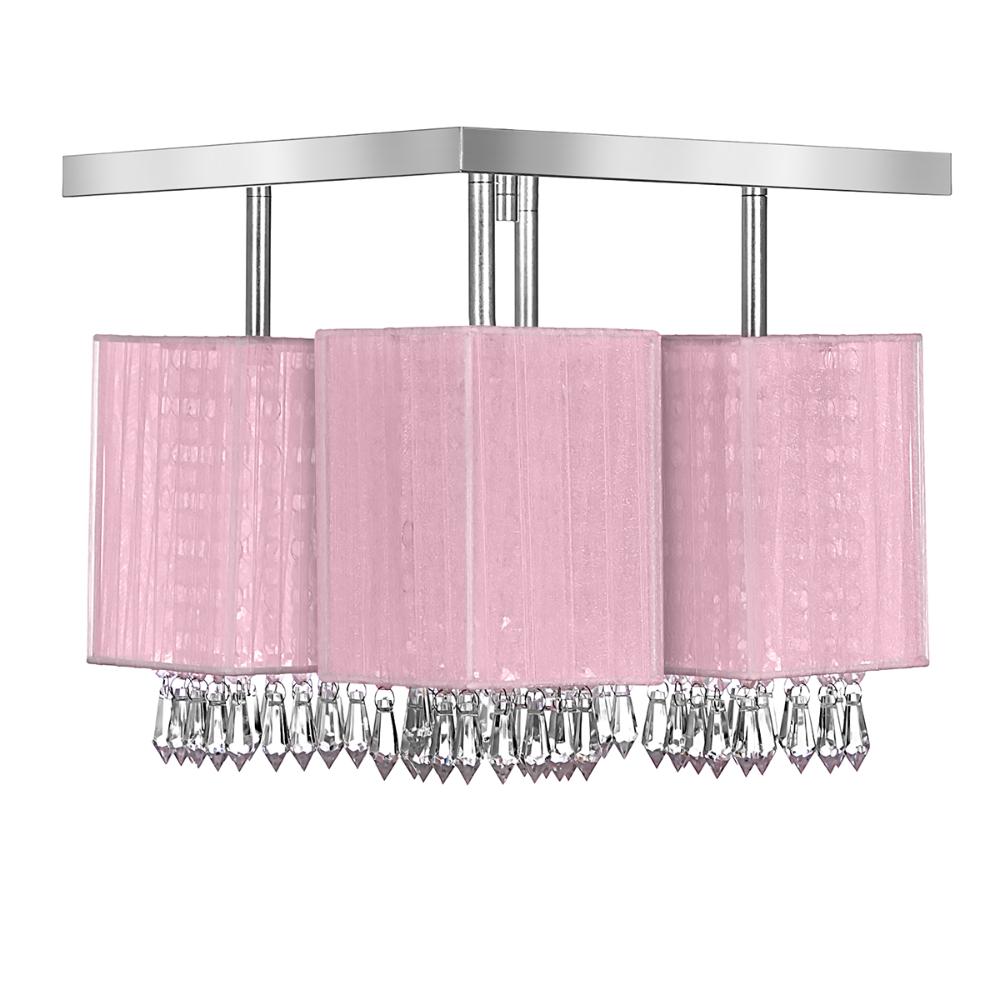 Lustre Plafon Quadclear Organza Quadrado Rosa Maravilhoso