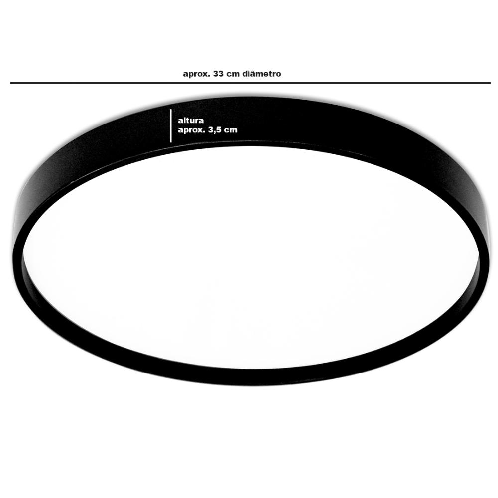 Lustre Plafon Space Redondo Preto 33x3.5 cm 3000K
