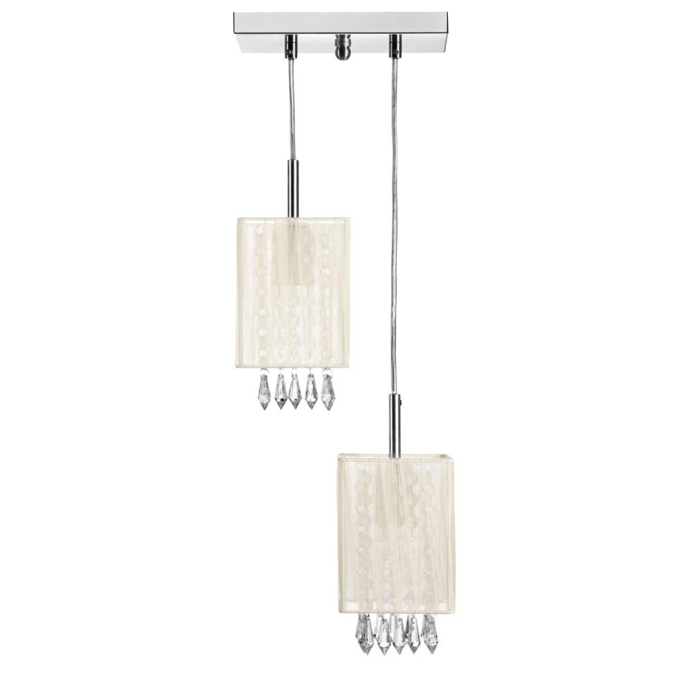 Lustre Sala Cganza Duplo Quadrado Cristal Acrílico Bege