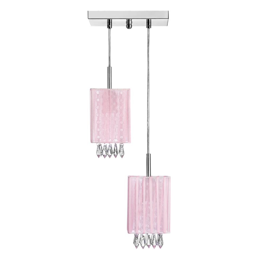 Lustre Sala Cganza Duplo Quadrado Cristal Acrílico Rosa