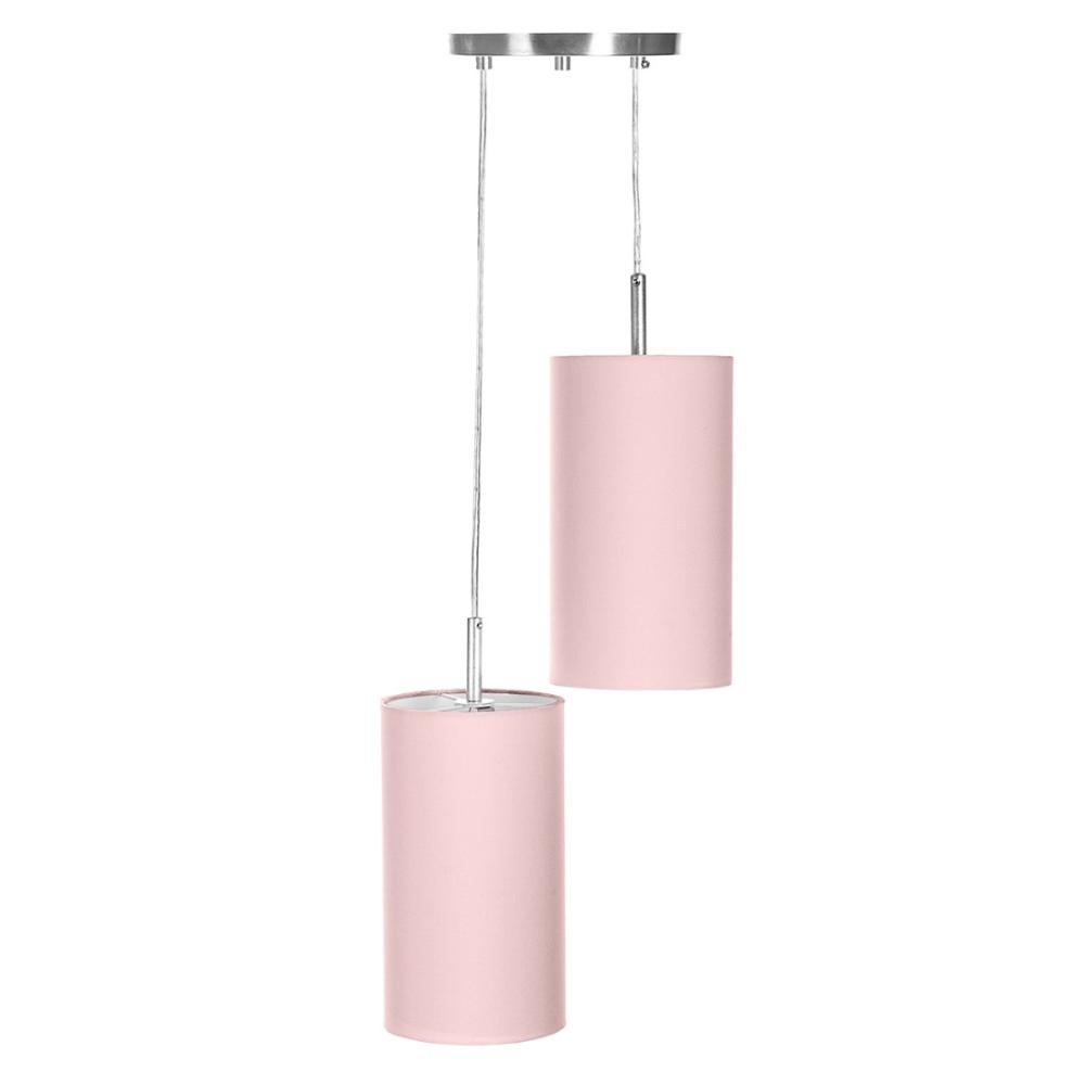 Pendente Cilindrica Duplo De Cupula 14x25cm Rosa