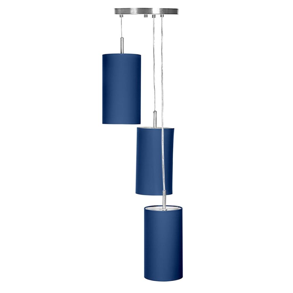 Pendente Cilindrica Triplo De Cupula 14x25cm Azul