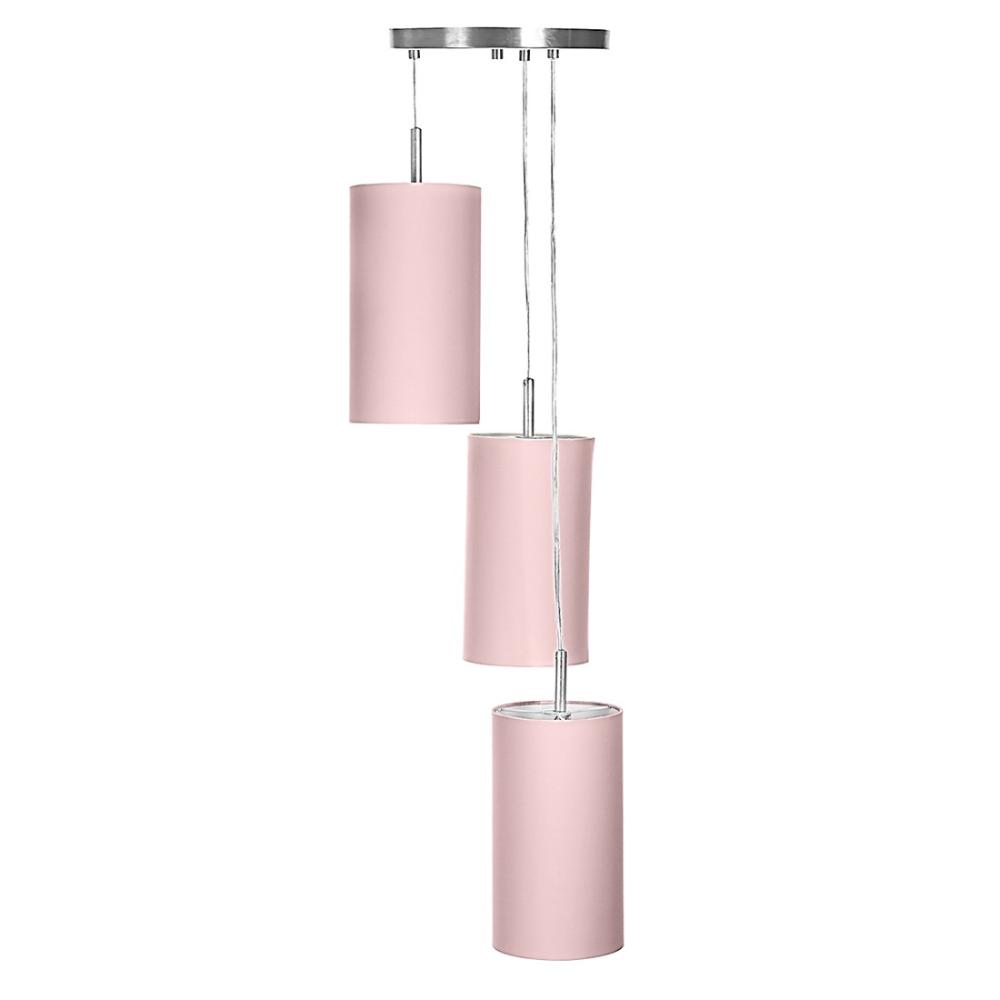Pendente Cilindrica Triplo De Cupula 14x25cm Rosa