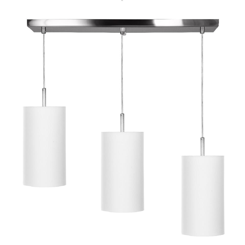Pendente Cilindrico Triplo Base Retangular Branco Texturizad