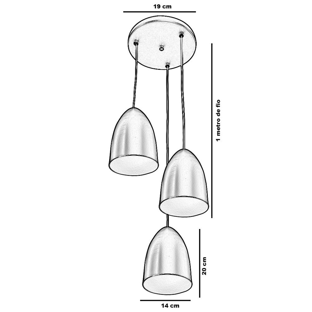 Pendente Cone Bala Sadan Aluminio Triplo Azul