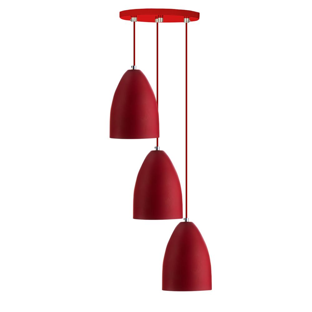Pendente Cone Bala Sadan Aluminio Triplo Vermelho