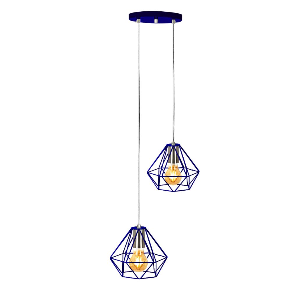 Pendente Diamante Aramado Duplo Azul com Prata Fabuloso