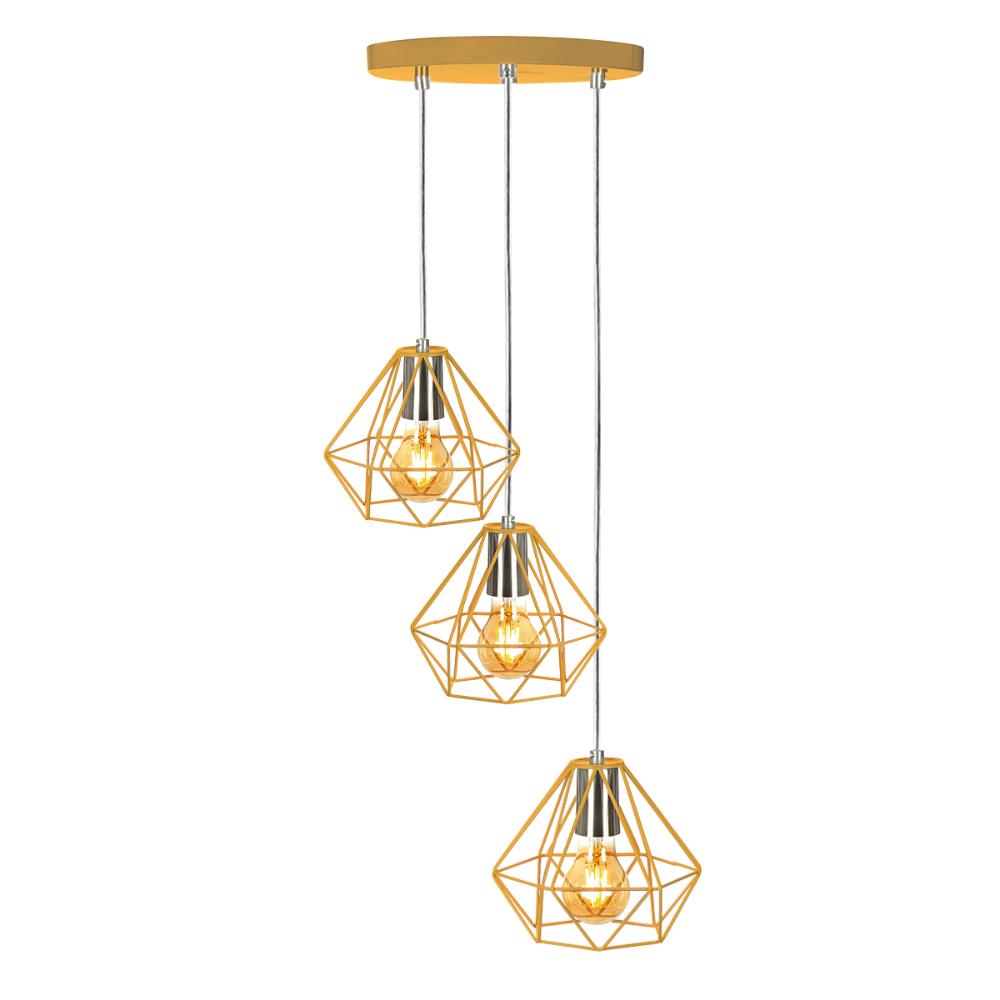 Pendente Diamante Aramado Triplo Amarelo com Prata Fabuloso